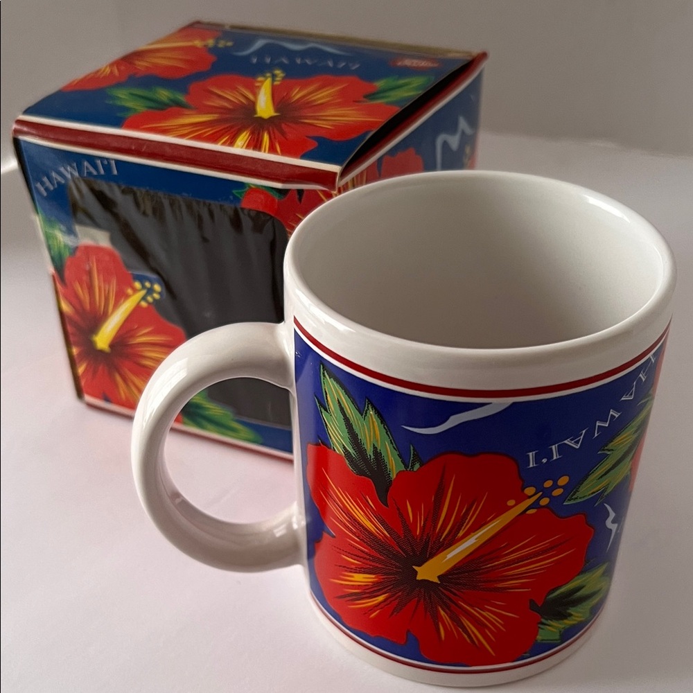 Hilo Hattie Blue and Red Hibiscus Island Heritage 1996 Mug 1996